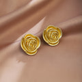 Sculpted Gold Tone Rose Flower Statement Stud Earrings view 3