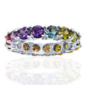 Multicolor Round Stone Full-Eternity Band Ring In Silver Tone view 3