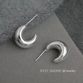 Silver Hollow Geometric Crescent Half-Hoop Stud Earrings view 4