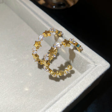 Crystal Star C Hoop Earrings in Gold and Silver Tones