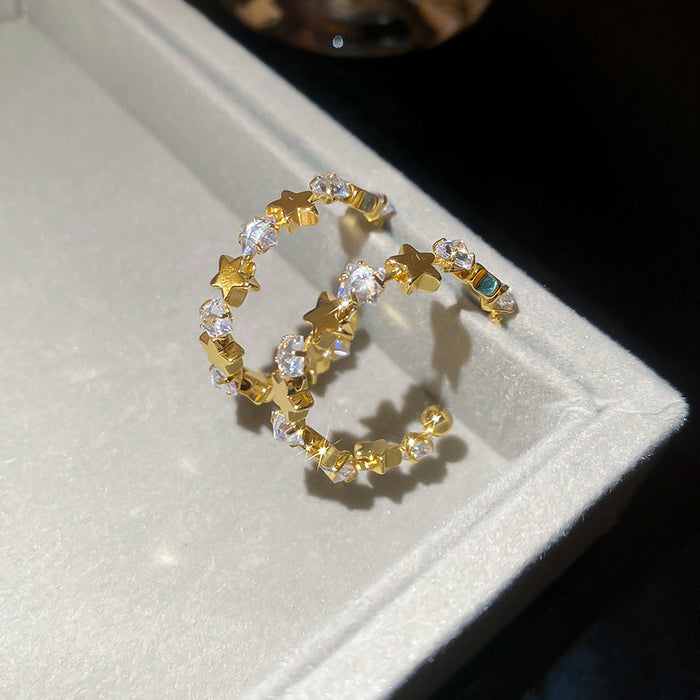 Crystal Star C Hoop Earrings in Gold and Silver Tones