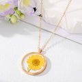 Gold Tone Round Clear Resin Pressed Flower Pendant Necklaces view 7