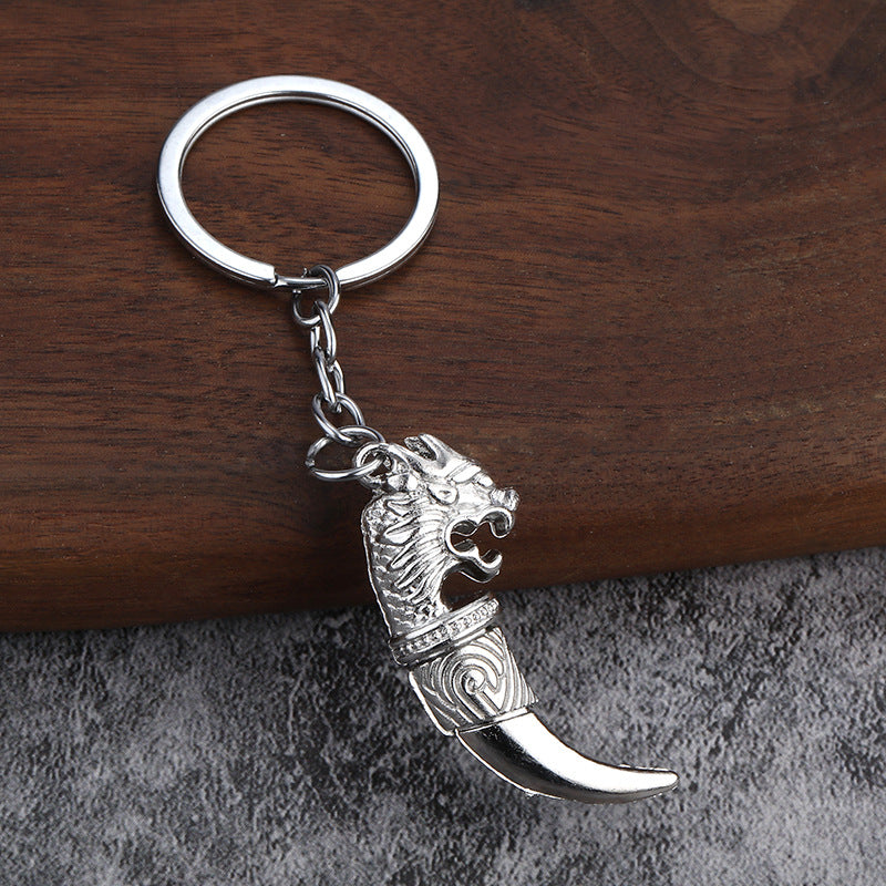 Vintage Wolf Tooth Metal Keychain Ethnic Style Car Key Ring Pendant