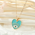 Gold Tone Colorful Enamel Heart Evil Eye Pendant Necklaces view 8