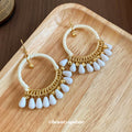 Thread Wrapped Hoop Beaded Fringe Hook Earrings Statement Pair view 4