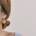 Asymmetric Blue and Mustard Abstract Face Line Drop Earrings view 2