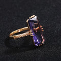 Gold Tone Large Rectangular Purple Stone Ring Sizes 6-10 view 4