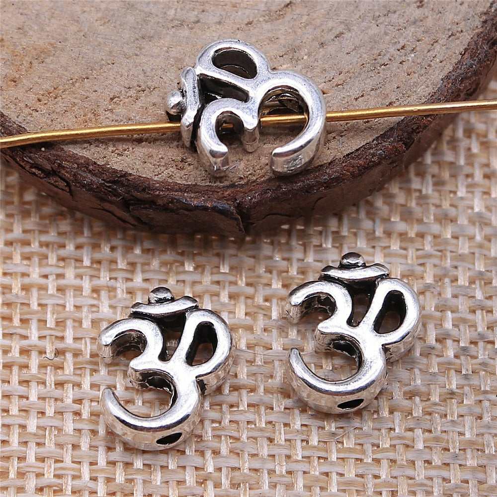 10x12mm 1.4g Antique Silver Zinc Alloy OM Symbol Loose Metal Beads for Bracelet Jewelry Making