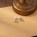 Pearl Look Ball Gold Leaf Two Part Jacket Stud Earrings view 2