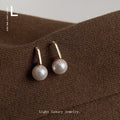 Rose Gold Tone Short Bar White Pearl Like Stud Earrings view 4