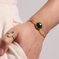 Gold Thin Open Bangle Cushion Czech Glass Center Stone view 2