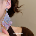 Pink Patterned Diamond Wood Drop Earrings Fashion Jewelry view 4