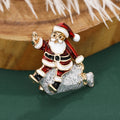 Enamel Santa Brooch With Clear Crystal Accents Decorative Lapel Pin view 2