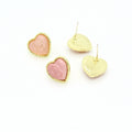 Gold Tone Pink Heart Cameo Face Stud Earrings in Two Shades view 5
