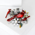 Red Cardinal Pair Crystal Branch Brooch in Two Metal Tones view 5