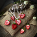Red Strawberry Pendant Necklace With Green Leaf Details view 3