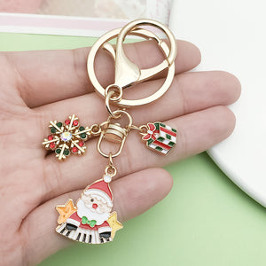 Christmas Charm Keychains in Enameled Alloy with Santa, Trees and Snowflakes