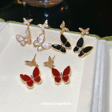 Crystal Enamel Butterfly Drop Earrings - 3 Styles Polished Decorative Design