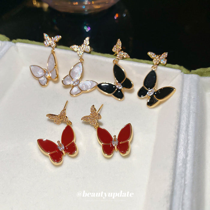 Crystal Enamel Butterfly Drop Earrings - 3 Styles Polished Decorative Design