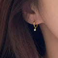 Gold White Tone Clear CZ Drop Huggie Hoop Earrings Pair view 3