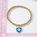 Gold Bead Stretch Bracelet Heart Evil Eye Charm 6 Colors view 4