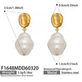 Irregular Disc and White Pearl Drop Earrings in Gold Tone view 6