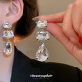 Rectangular Crystal Teardrop Stud Earrings Fashion Jewelry view 2