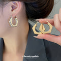 Angular Hoop Earrings in Silver and Gold Tones Metal Tone Jewelry view 2