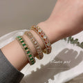 Gold Tone Crystal Cuff Bracelet In Three Pink And Green Patterns view 2