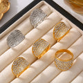 Full Pave Czech Diamond Concave Dome Ring Gold Steel view 4