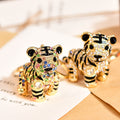 Standing Jeweled Tiger Keychain with Gold Tone Ring and Clasp view 2