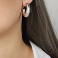 Chunky C Hoop Stud Earrings Gold Steel Small Large Sizes view 7