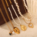 Gold Pendant Necklaces Pearl Heart Wheat Acorn Face Designs view 2
