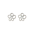Silver Tone Open Five Petal Flower Pearl Center Stud Earrings view 5