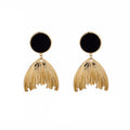 Gold Mermaid Tail Drop Earrings Black Circle Stud Tops view 5