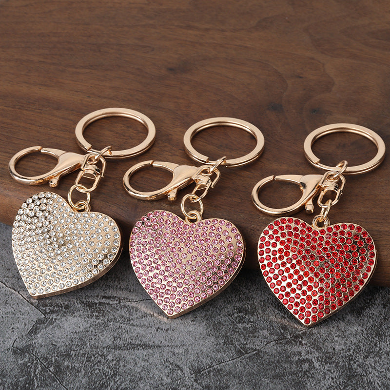 Rhinestone Heart Zinc Alloy Keychain for Bags and Car Keys