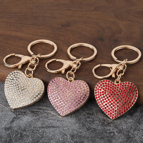 Rhinestone Heart Zinc Alloy Keychain for Bags and Car Keys
