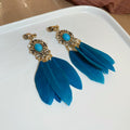 Feather Tassel Earrings in Blue and Black With Four Fastenings view 7