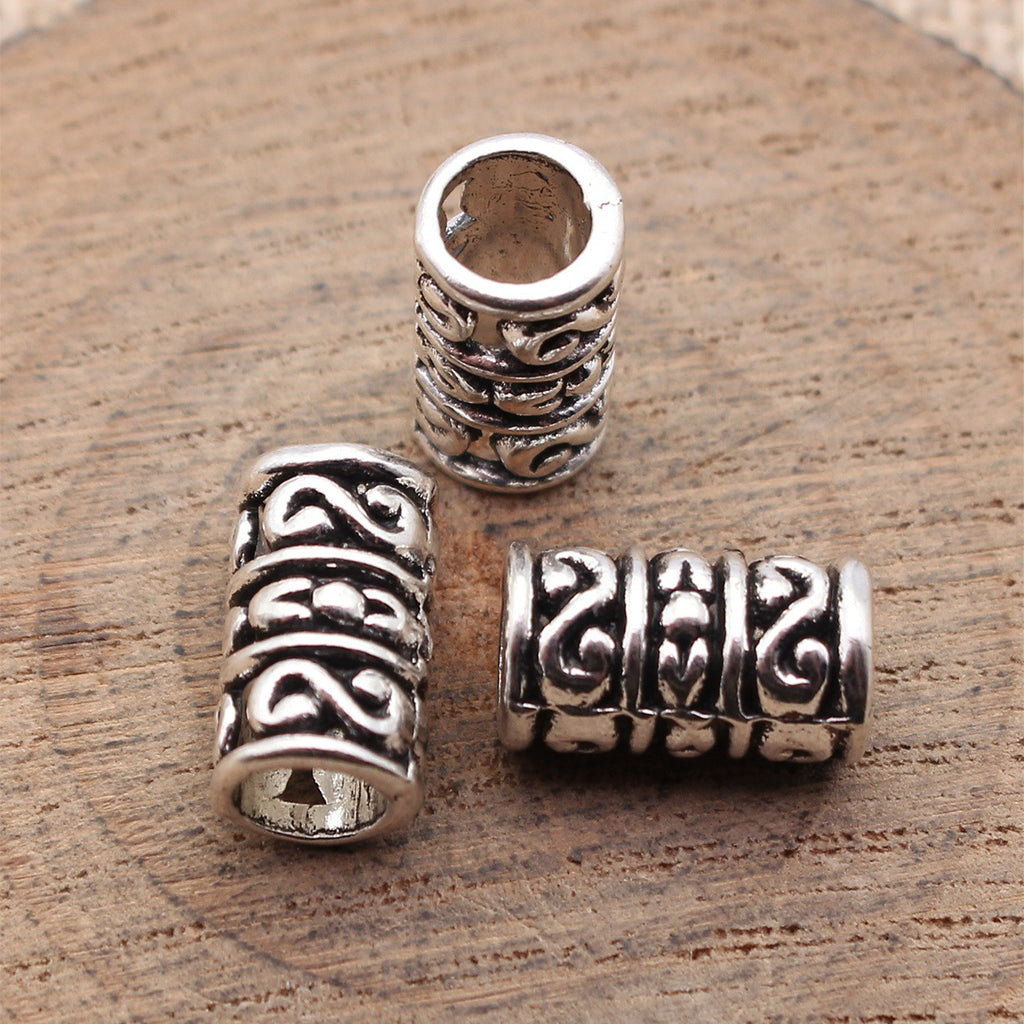 13x7.8x7.8mm 1.4g Antique Silver Zinc Alloy S Pattern Tube Spacer Beads for Dreadlock Hair Jewelry