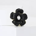 Enamel Camellia Flower Brooch Gold Edge Clear Center Crystal view 2