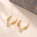Gold Angel Wing Heart Zircon Pendant Chain Necklace view 4
