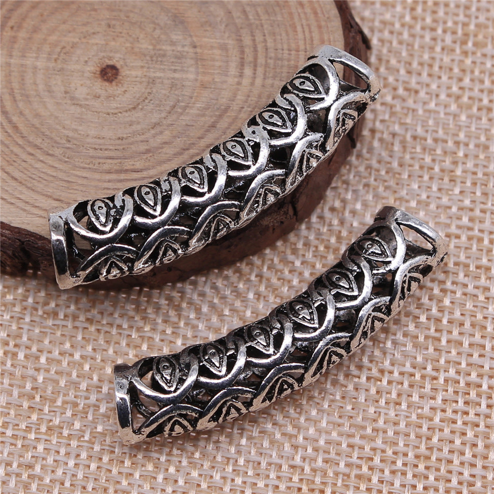 46x14mm 6.2g Antique Silver Zinc Alloy Hollow Curved Tube Beads for DIY Bracelet and Dreadlock Jewelry