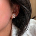 Silver Tone Iridescent Pearl Crescent Stud Earrings view 4