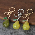 Glitter Pear Keychain With Leaf Charm, Split Ring And Lobster Clasp view 1