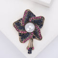 Pearl Center Pinwheel Flower Brooch in Green Black or Blue Pink view 7
