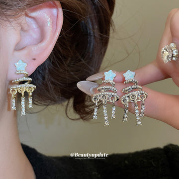 Mint Star Layered Tassel Stud Earrings In Two Tones