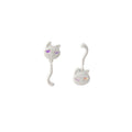 Mismatched White Cat Head and Tail Small Stud Earrings view 5