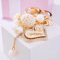 Wood Heart Message Keychain with White Beads and Long Dangle view 1