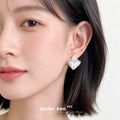 Silver Textured Geometric Square Liquid Metal Stud Earrings view 2
