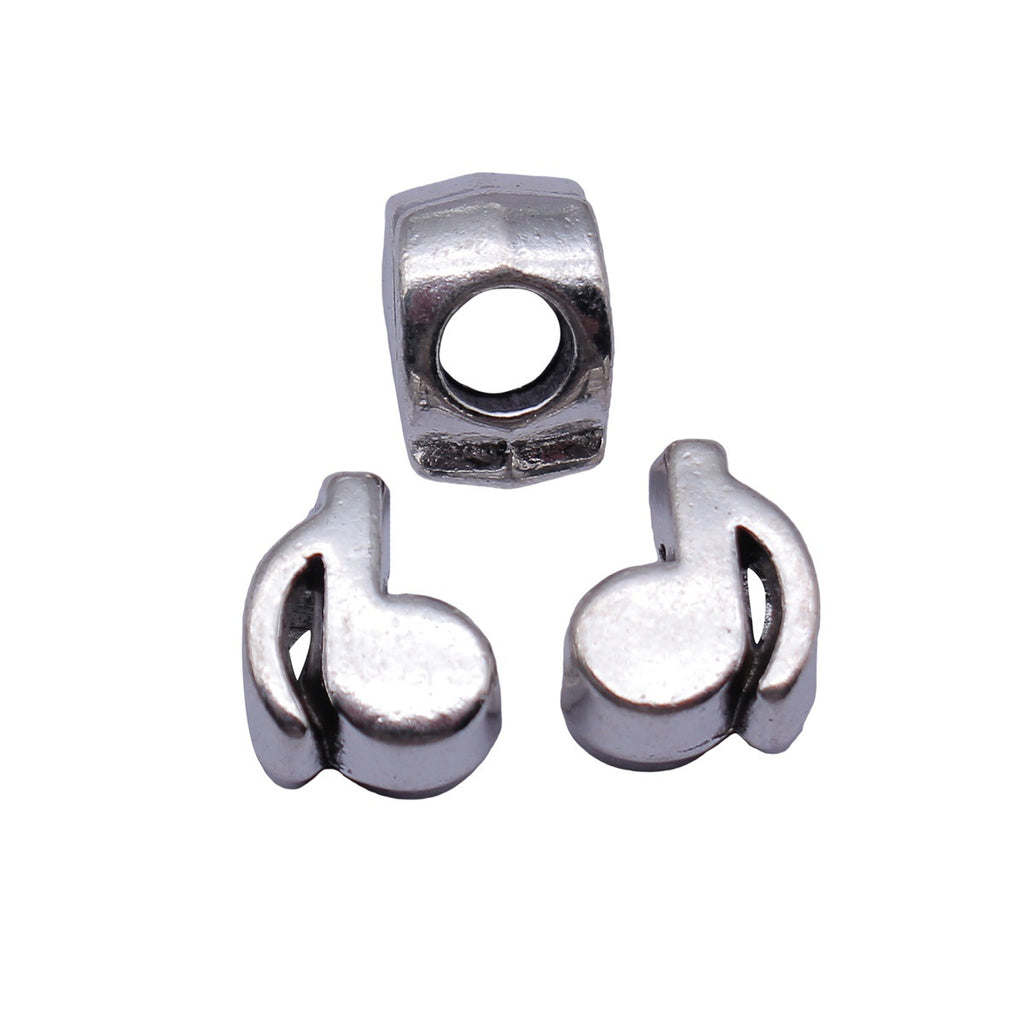 11x9.5x7.6mm 2g Antique Silver Tone Zinc Alloy Music Note Large Hole Beads for DIY Bracelet Jewelry
